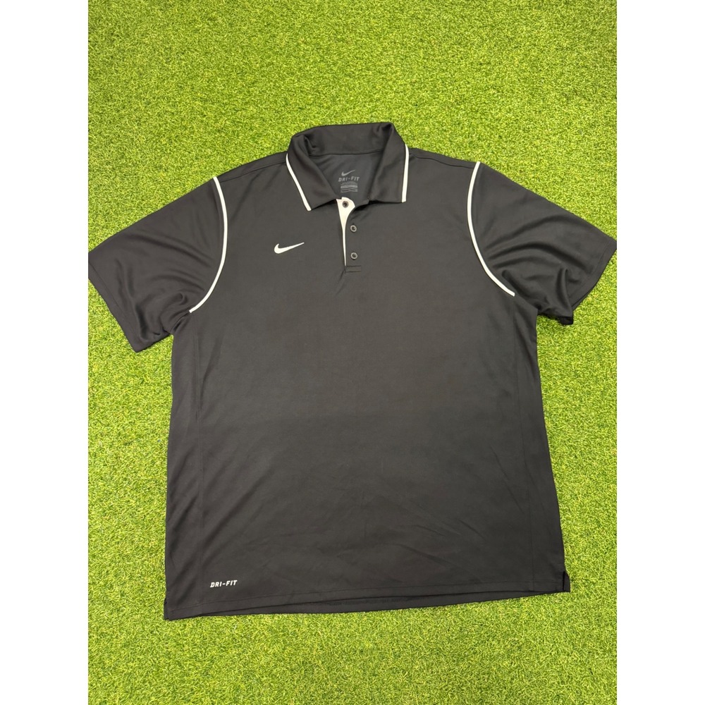 Nike Golf Dri-FIT Polo Shirt Mens XL Black White Piping Short Sleeve Swoosh Logo